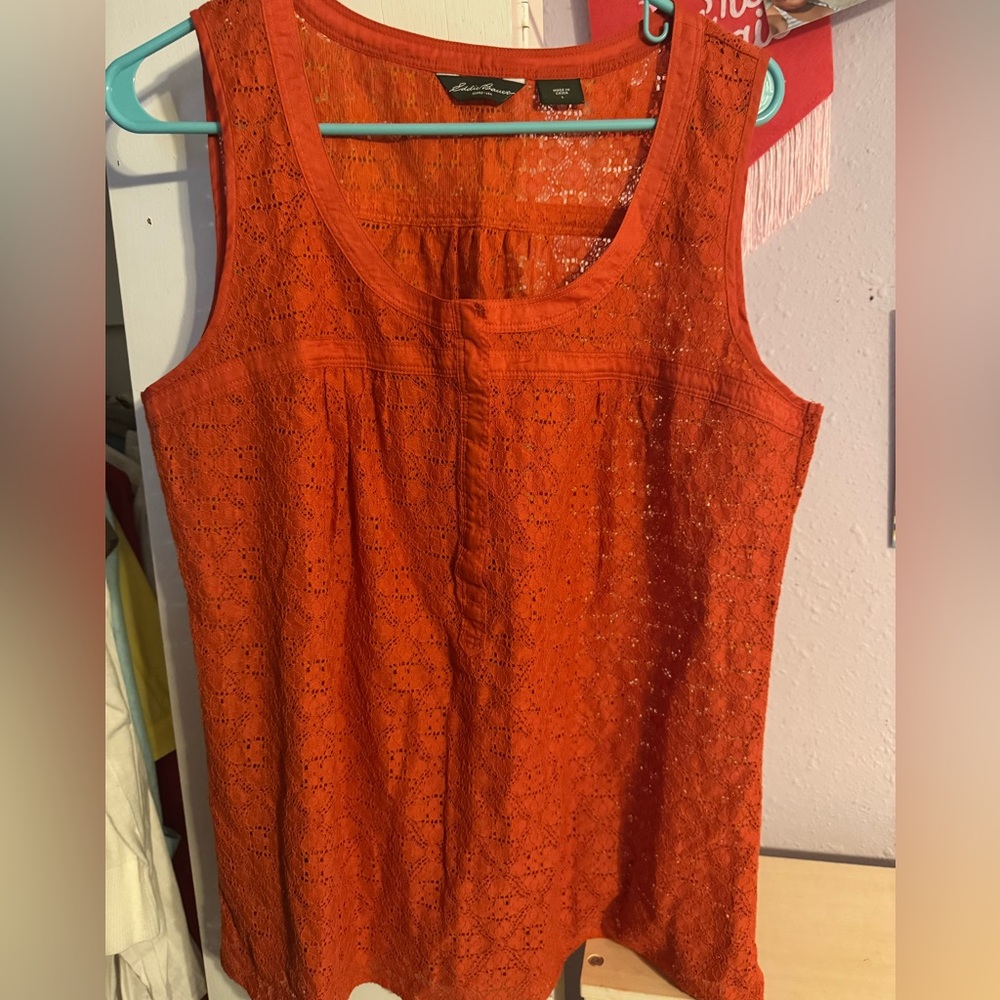 Eddie Bauer Burnt Orange Crochet Lace Tank Top – Women’s Large